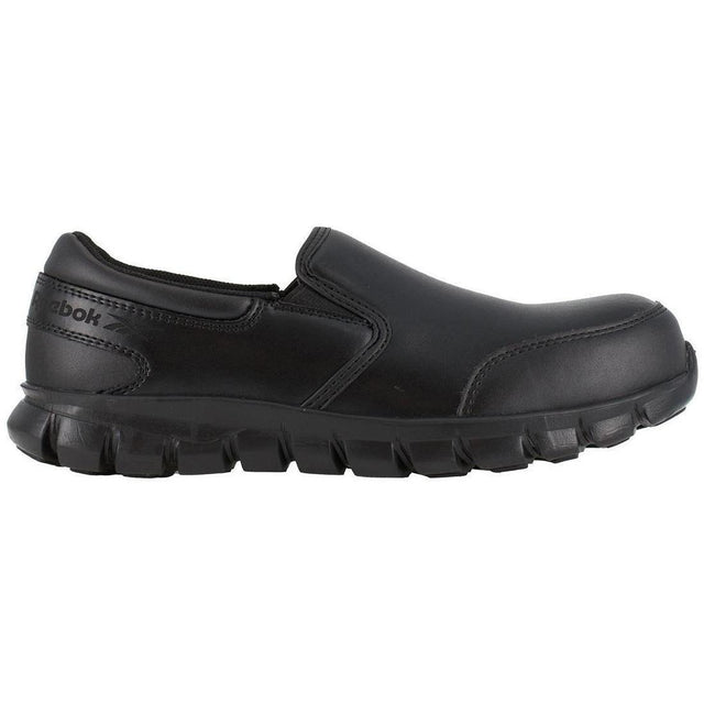 Reebok Work Women's Sublite Cushion Composite-Toe Slip On Athletic Work Shoe Black Profile View