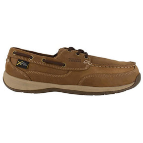 Rockport Works Women's Sailing Club Steel-Toe Int Metguard Slip On Work Shoe Brown Profile View