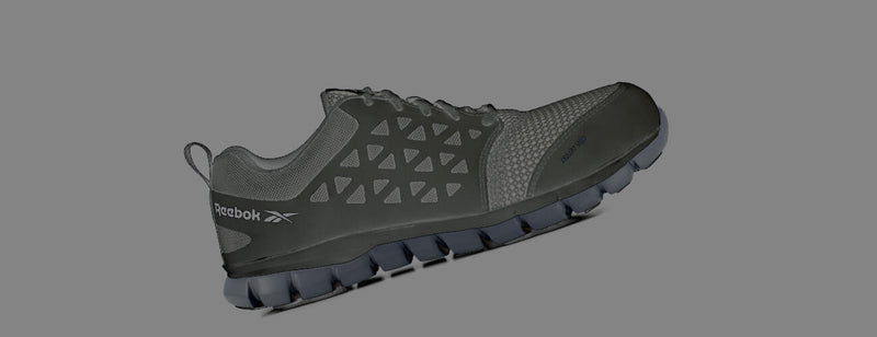 Blue safety toe athletic shoes with neon green accents, designed for comfort and protection.