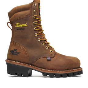 Thorogood Logger Series 9" Steel Toe Insulated Waterproof Boot Brown Trail Crazy Horse side view