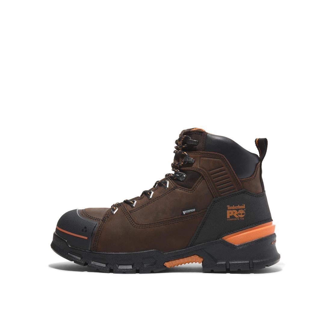 Timberland Pro Endurance Ev 6 Inch Composite-Toe Waterproof Work Boot Brown Angled View