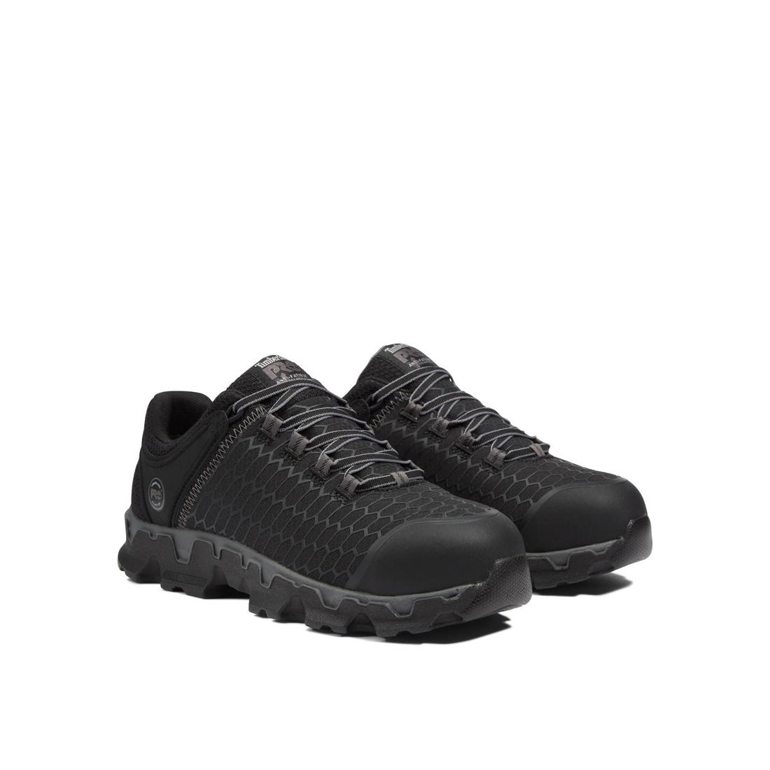 Timberland Pro Powertrain Sport Alloy-Toe Work Shoe Black/Grey Angled View
