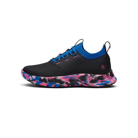 Timberland Pro Women's Solace MAX Slip Resistant Shoe Black/Blue Angled View