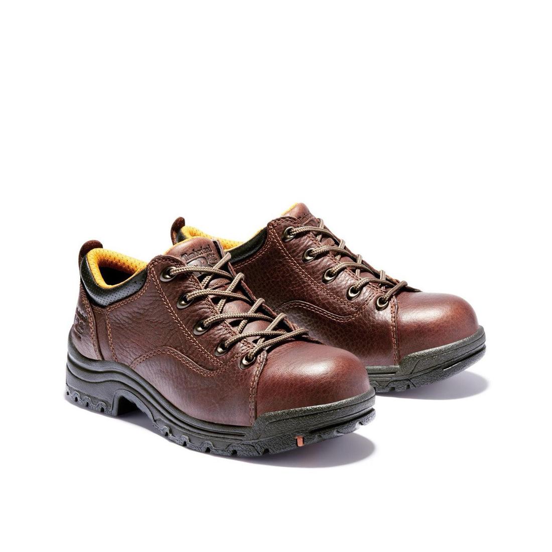 Timberland Pro Women's Titan Alloy-Toe Oxford Work Shoe Brown Angled View
