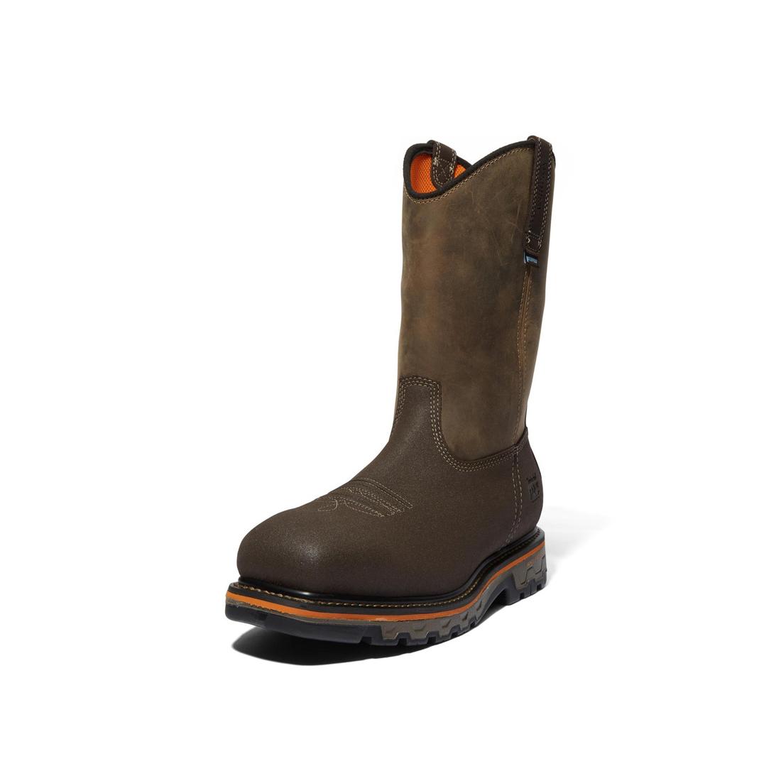 Timberland Pro True Grit Composite-Toe Waterproof Pull-On Work Boot Brown/Green Detail View