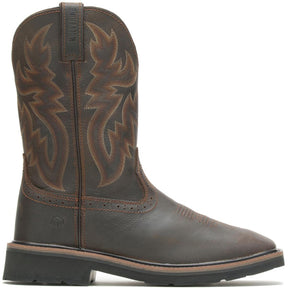 Wolverine Rancher Soft-Toe Pull-On Wellington Square Toe Work Boot Dark Brown/rust Profile View