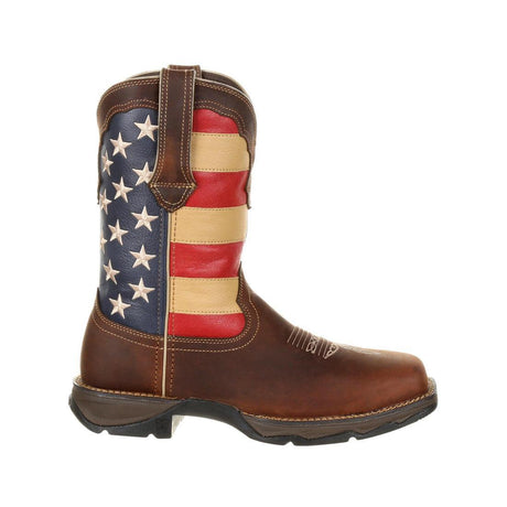 Women's Lady Rebel Work™ by DurangoSteel Toe Patriotic Flag Work Boot DRD0234 Profile View