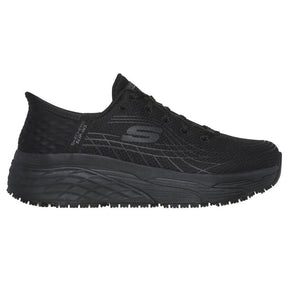 Skechers Work Womens Slip-ins Max Cushioning Elite Slip Resistant Shoe Black Profile View